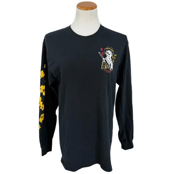 Riot Society Black L/S Skull & Floral Graphic Print Tee | Streetwear Grunge Moto - Picture 5 of 13